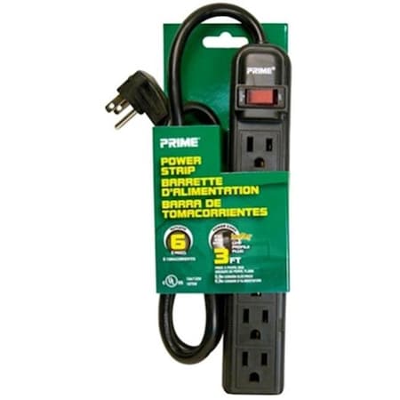 Prime Wire & Cable Power Strip, Right Angled, SJT, 3 ft., Black PB922009